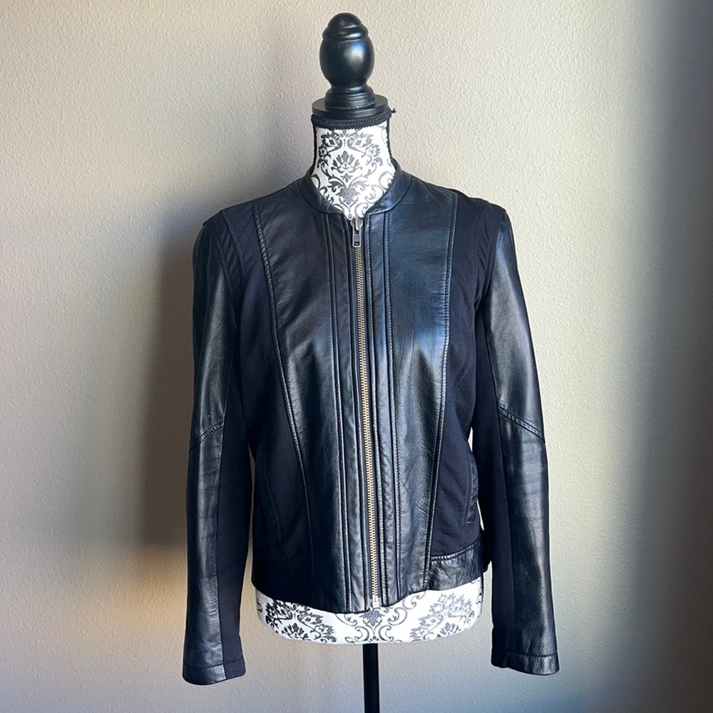Helmut Lang Black Lamb Leather & Cotton Jacket
